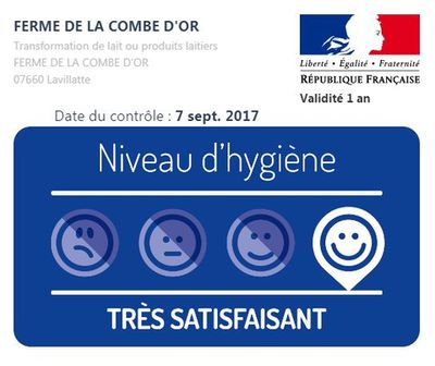 Résultat du contrôle sanitaire de la Fromagerie effectué le 7 septembre 2017 : TRÈS SATISFAISANT